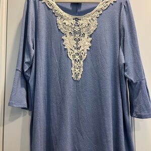 Lane Bryant Blue Tunic with Cream Lace Accent